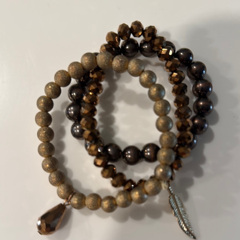Brown and Gold Beaded Bracelet Set